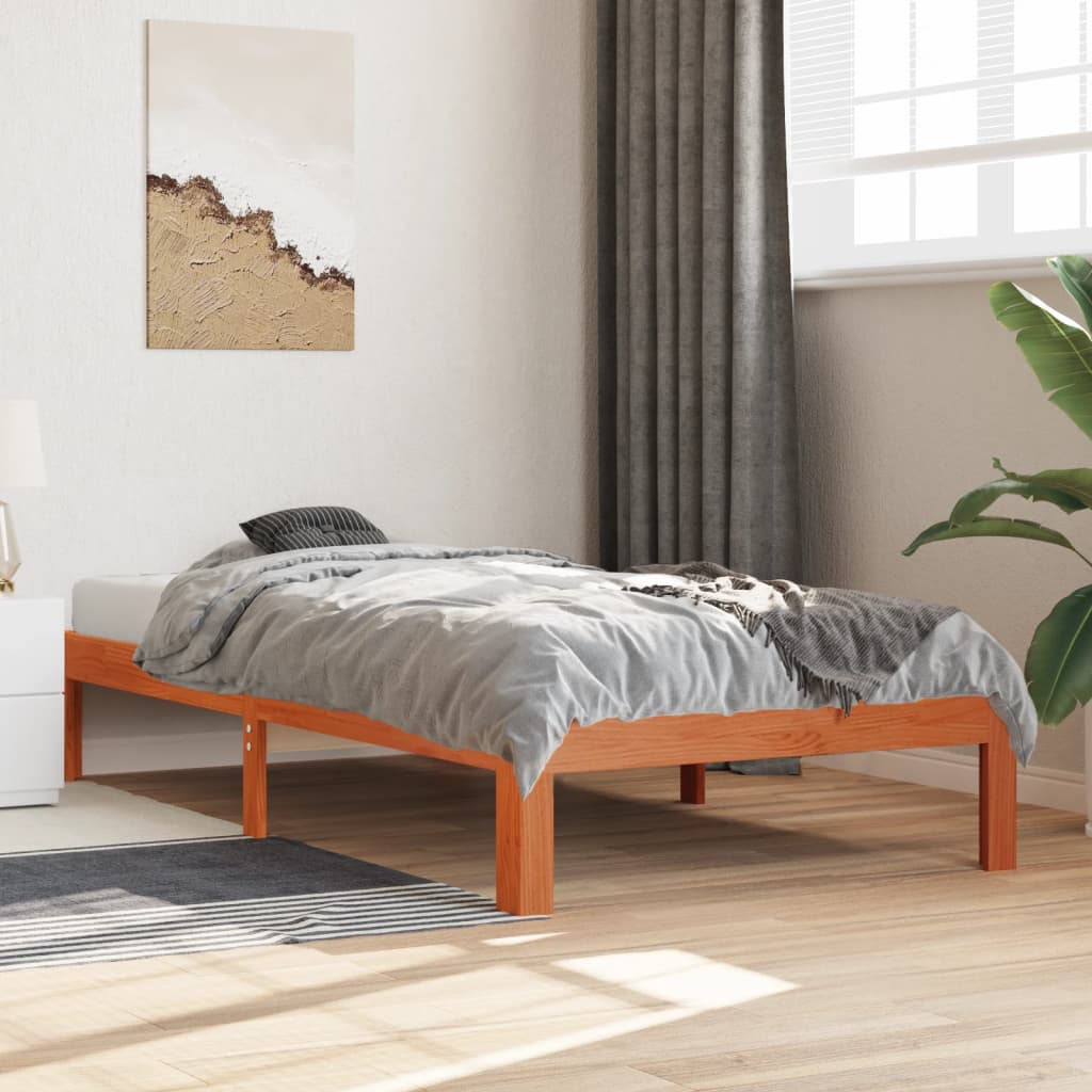 vidaXL Bed Frame without Mattress Wax Brown 75x190 cm Small Single Solid Wood Pine 1