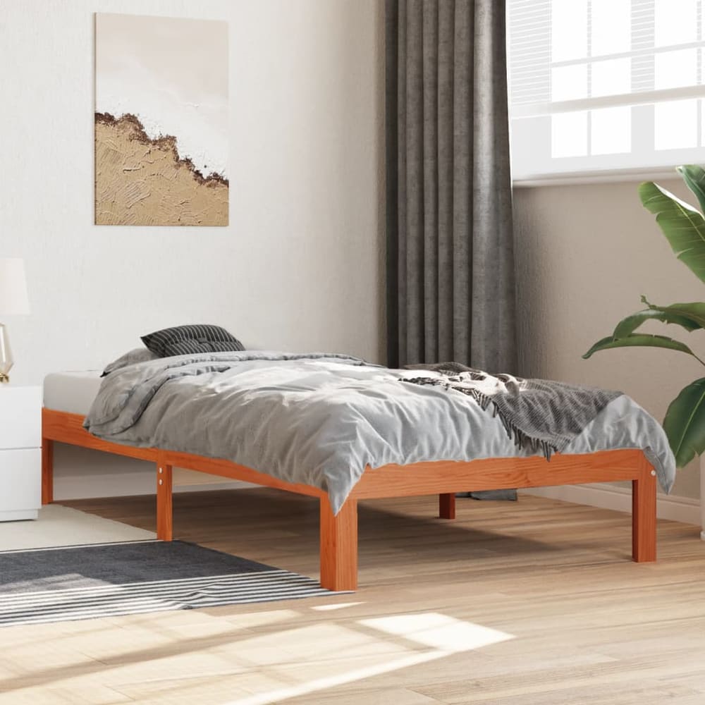 Bed Frame without Mattress Solid Wood Pine Wax Brown 90 x 190 cm