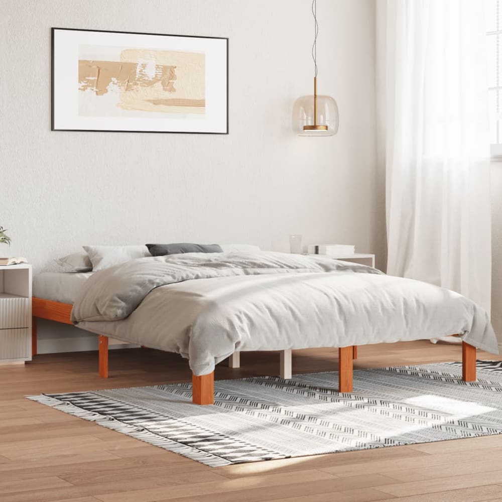 Bed Frame without Mattress Solid Wood Pine Wax Brown 135 x 190 cm