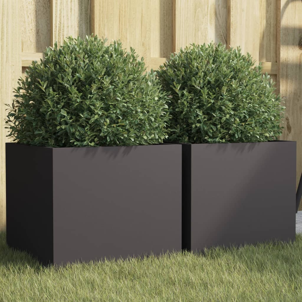 vidaXL Planters 2 pcs Black 32x30x29 cm Steel 1