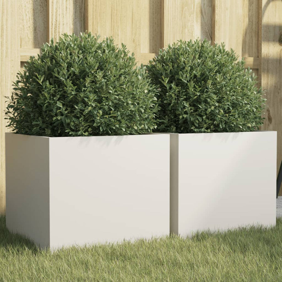 vidaXL Planters 2 pcs White 32x30x29 cm Steel 1