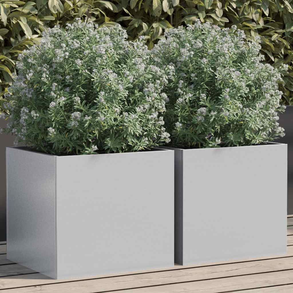 vidaXL Planters 2 pcs Silver 32x30x29 cm Galvanised Steel 1