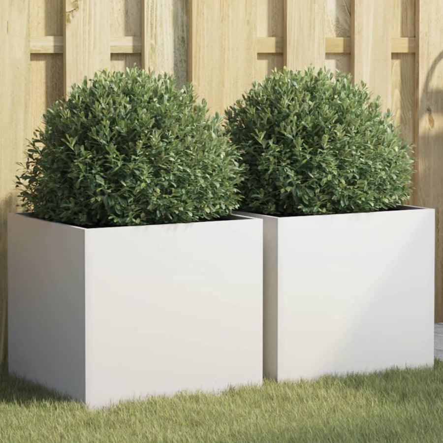 vidaXL Planters 2 pcs White 42x40x39 cm Steel 1