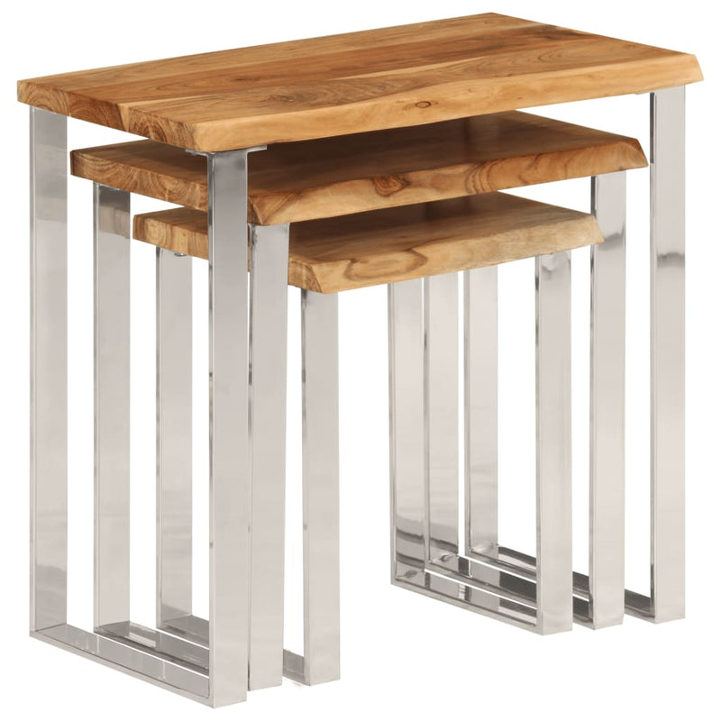 Nesting Tables 3 pcs with Live Edge Solid Wood Acacia