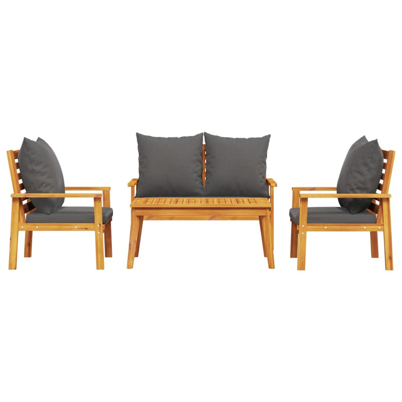 4 Piece Garden Lounge Set with Cushions Solid Wood Acacia