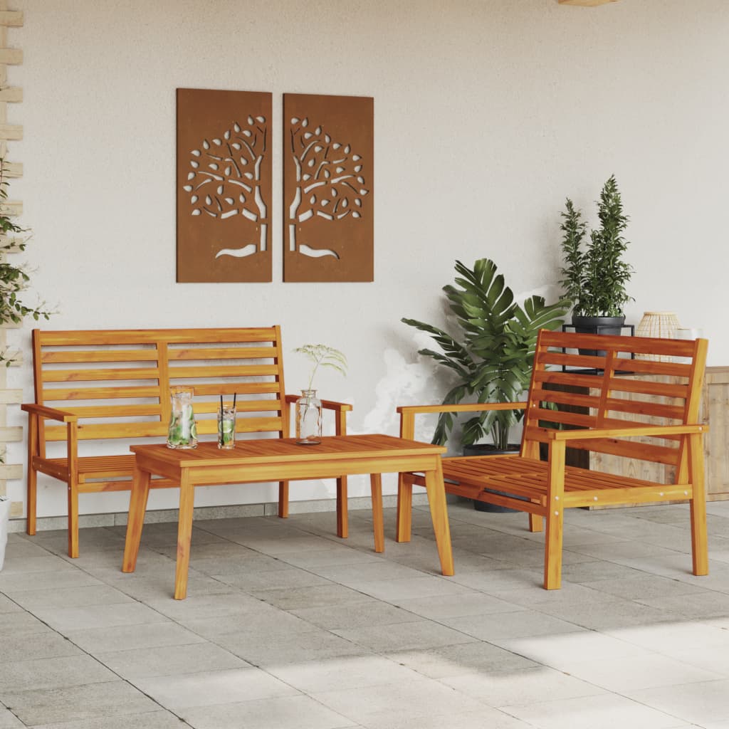 3 Piece Garden Lounge Set Solid Wood Acacia 2x bench + table
