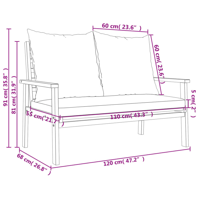 3 Piece Garden Lounge Set with Cushions Solid Wood Acacia