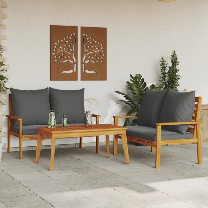 3 Piece Garden Lounge Set with Cushions Solid Wood Acacia