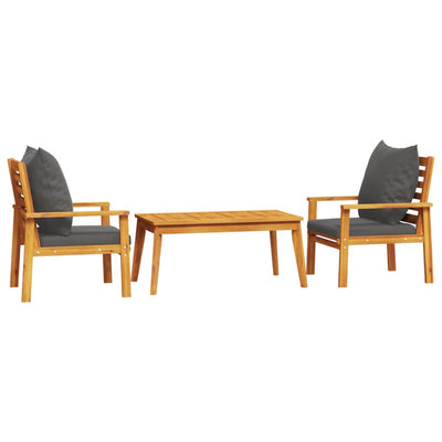 3 Piece Garden Lounge Set with Cushions Solid Wood Acacia