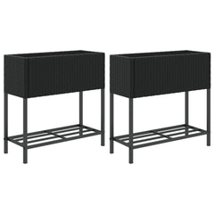 Garden Planters with Shelf 70x28x70 cm Poly Rattan 2 pcs Black
