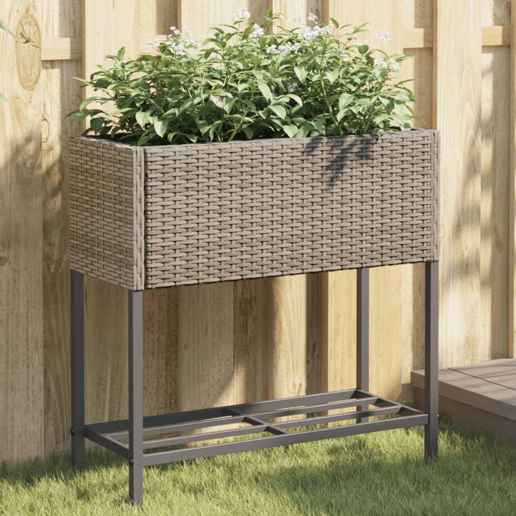 Garden Planters with Shelf 70x28x70 cm Poly Rattan 2 pcs Grey
