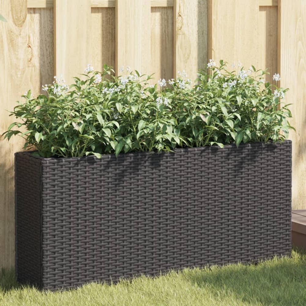 Garden Planters with Pots 90x20x40 cm Poly Rattan Black 2