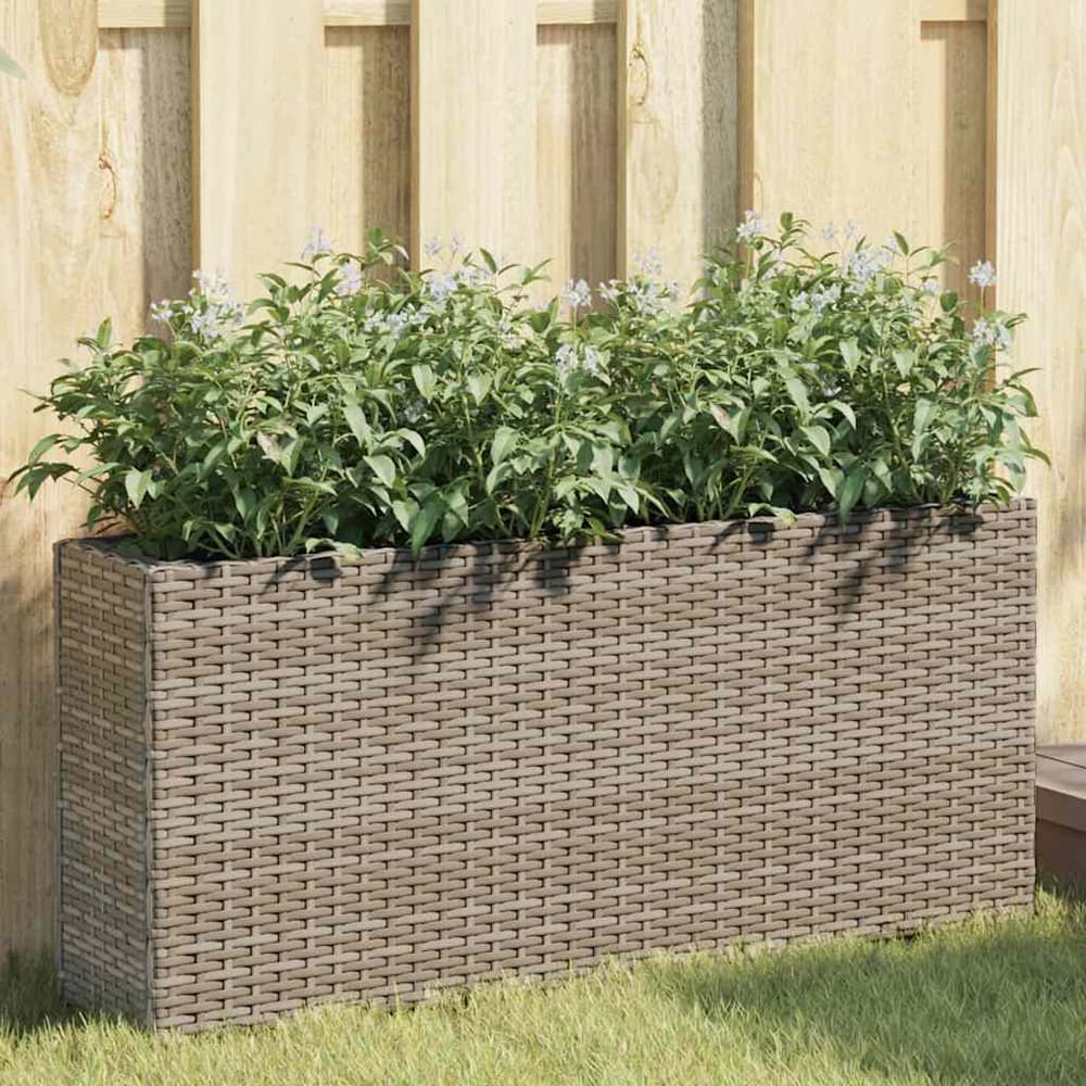 Garden Planters with Pots 90x20x40 cm Poly Rattan Grey 2