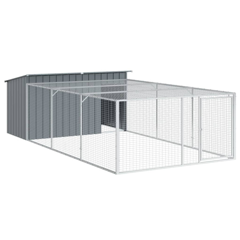 Dog House with Run Anthracite 197x396x110 cm Galvanised Steel