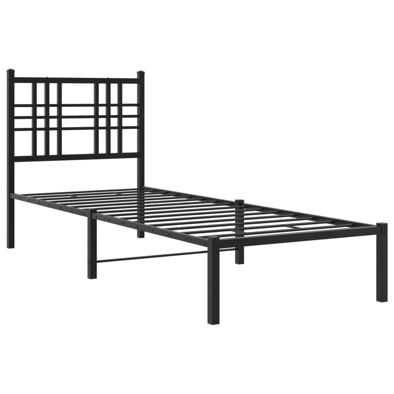 Metal Bed Frame with Headboard Black 75x190 cm Small Single