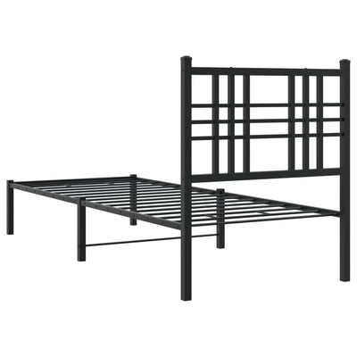 Metal Bed Frame with Headboard Black 75x190 cm Small Single