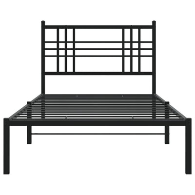 Metal Bed Frame with Headboard Black 90x190 cm Single