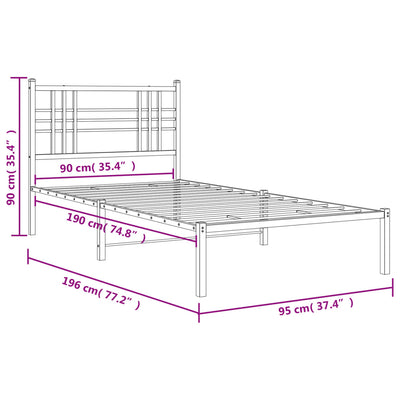 Metal Bed Frame with Headboard Black 90x190 cm Single