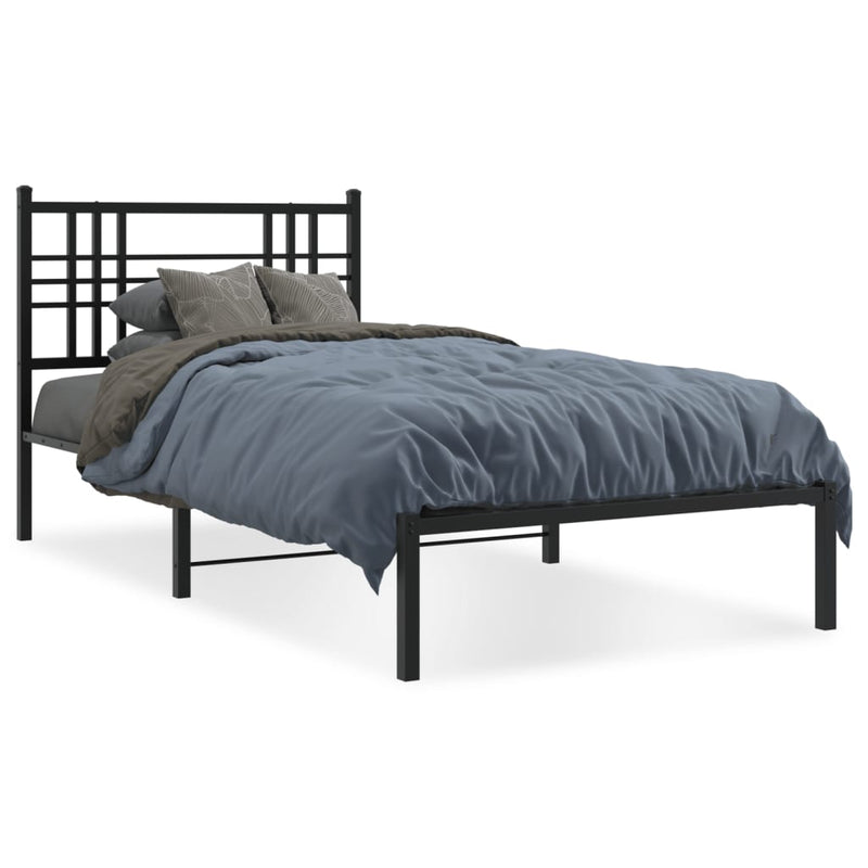 Metal Bed Frame with Headboard Black 90x190 cm Single