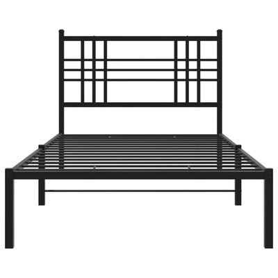 Metal Bed Frame with Headboard Black 90x200 cm