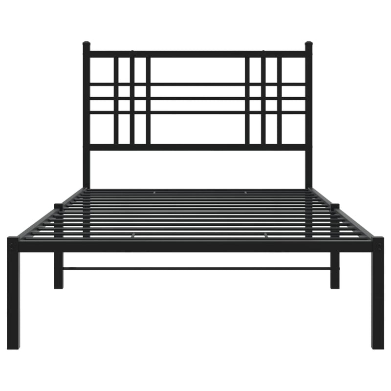 Metal Bed Frame with Headboard Black 90x200 cm