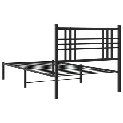 Metal Bed Frame with Headboard Black 100x190 cm