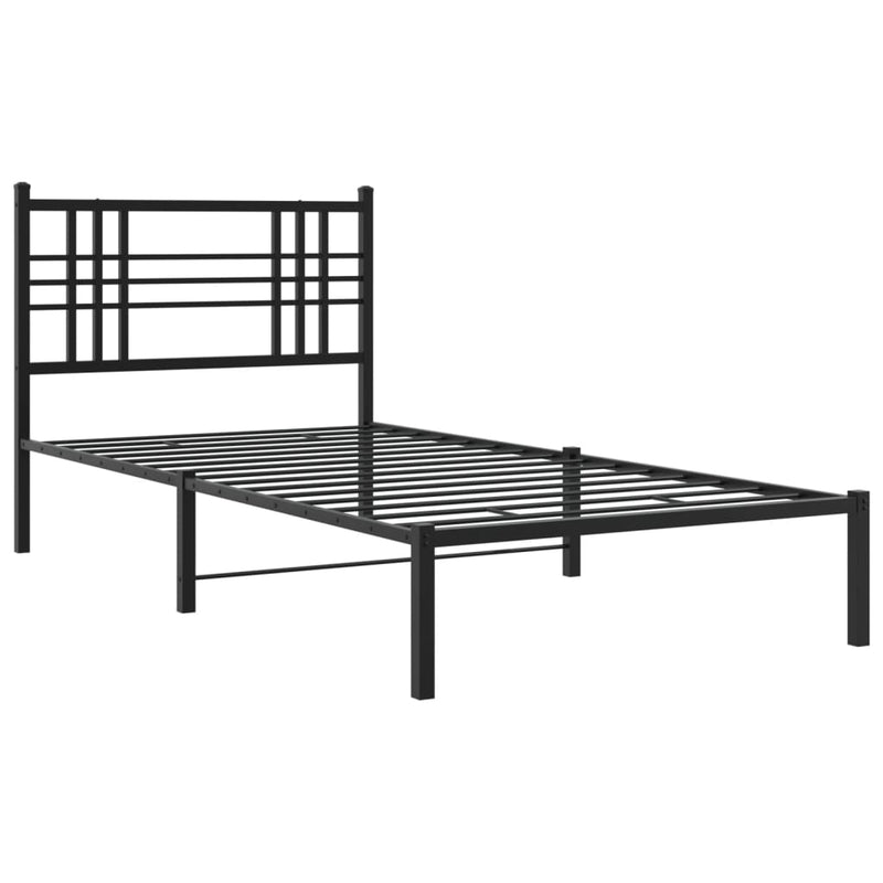 Metal Bed Frame with Headboard Black 107x203 cm