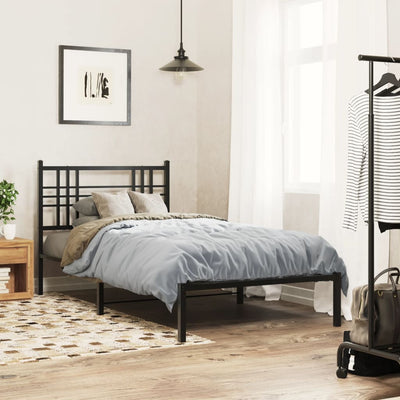 Metal Bed Frame with Headboard Black 107x203 cm