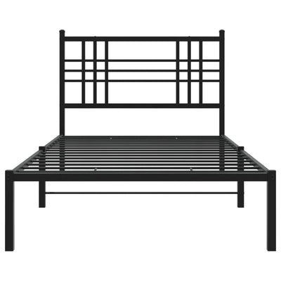 Metal Bed Frame with Headboard Black 107x203 cm