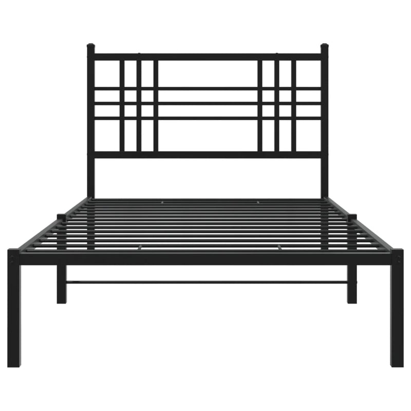 Metal Bed Frame with Headboard Black 107x203 cm