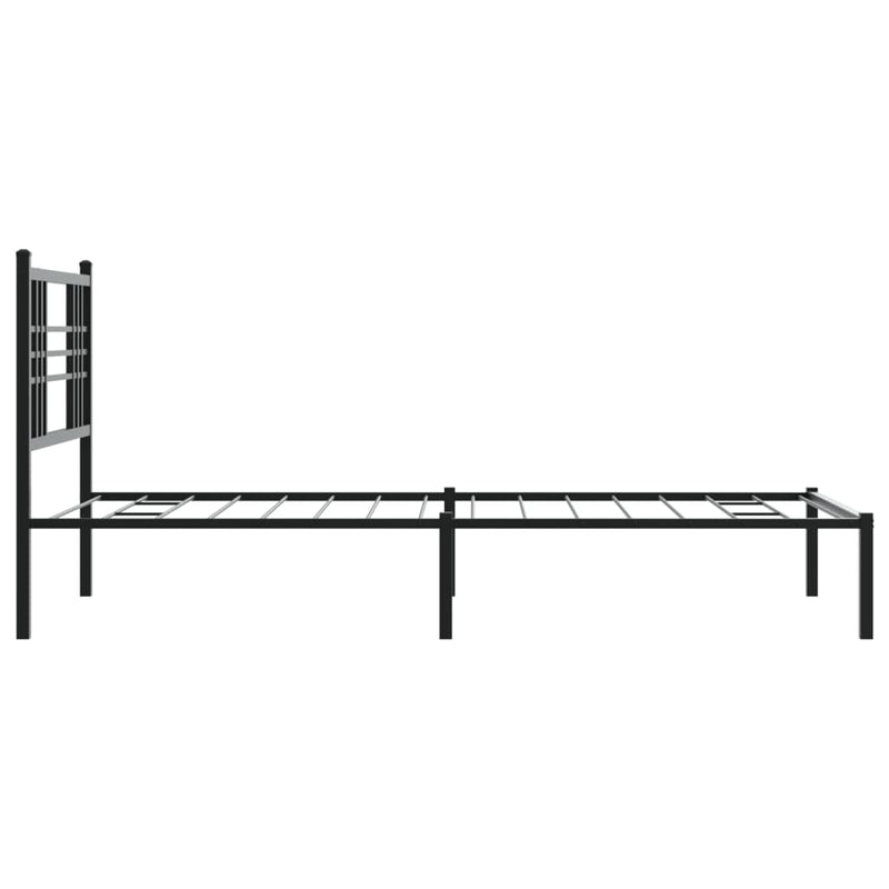 Metal Bed Frame with Headboard Black 107x203 cm