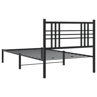 Metal Bed Frame with Headboard Black 107x203 cm