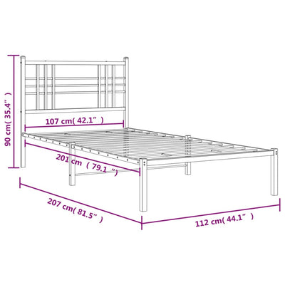 Metal Bed Frame with Headboard Black 107x203 cm