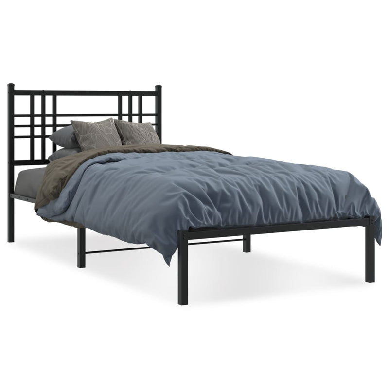 Metal Bed Frame with Headboard Black 107x203 cm