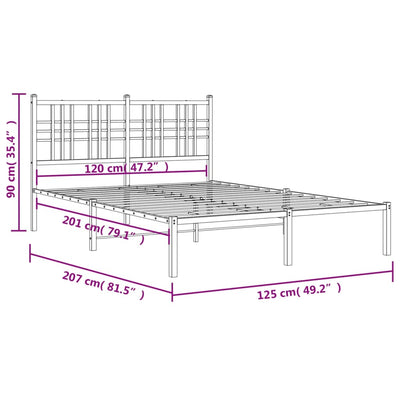 Metal Bed Frame with Headboard Black 120x200 cm