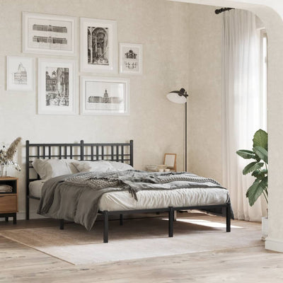 Metal Bed Frame with Headboard Black 135x190 cm Double