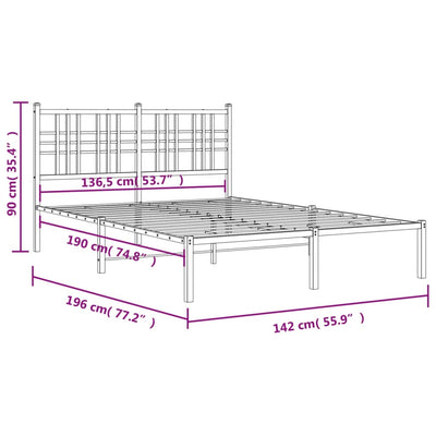 Metal Bed Frame with Headboard Black 135x190 cm Double