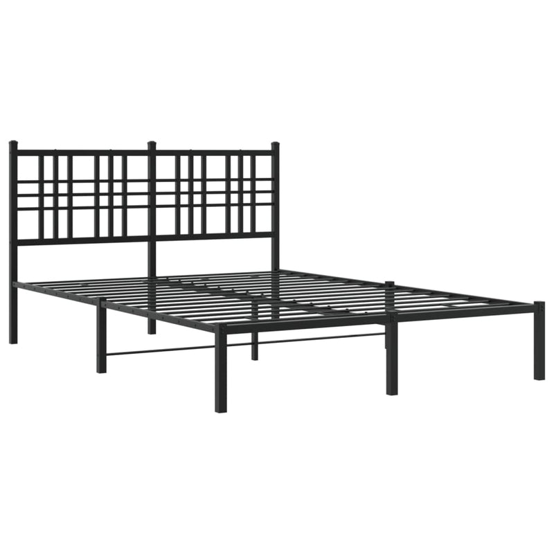 Metal Bed Frame with Headboard Black 140x190 cm