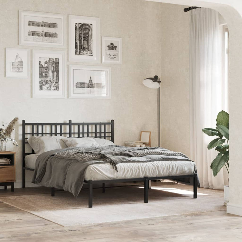 Metal Bed Frame with Headboard Black 140x190 cm