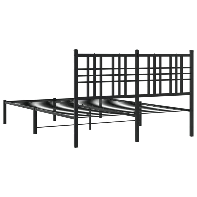 Metal Bed Frame with Headboard Black 140x190 cm