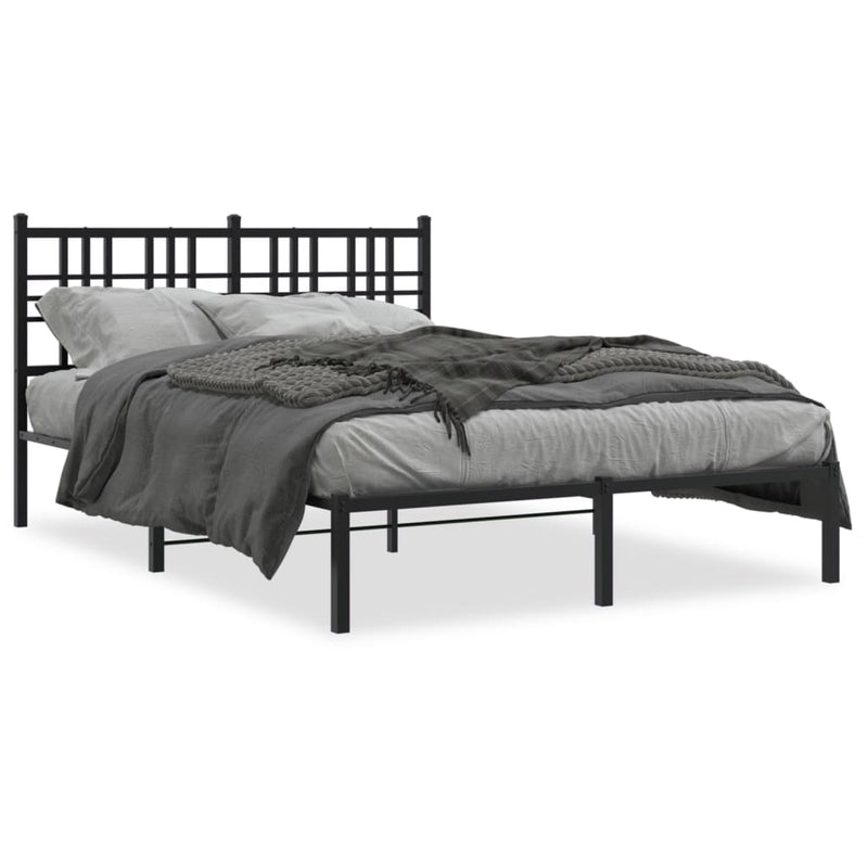 Metal Bed Frame with Headboard Black 140x190 cm