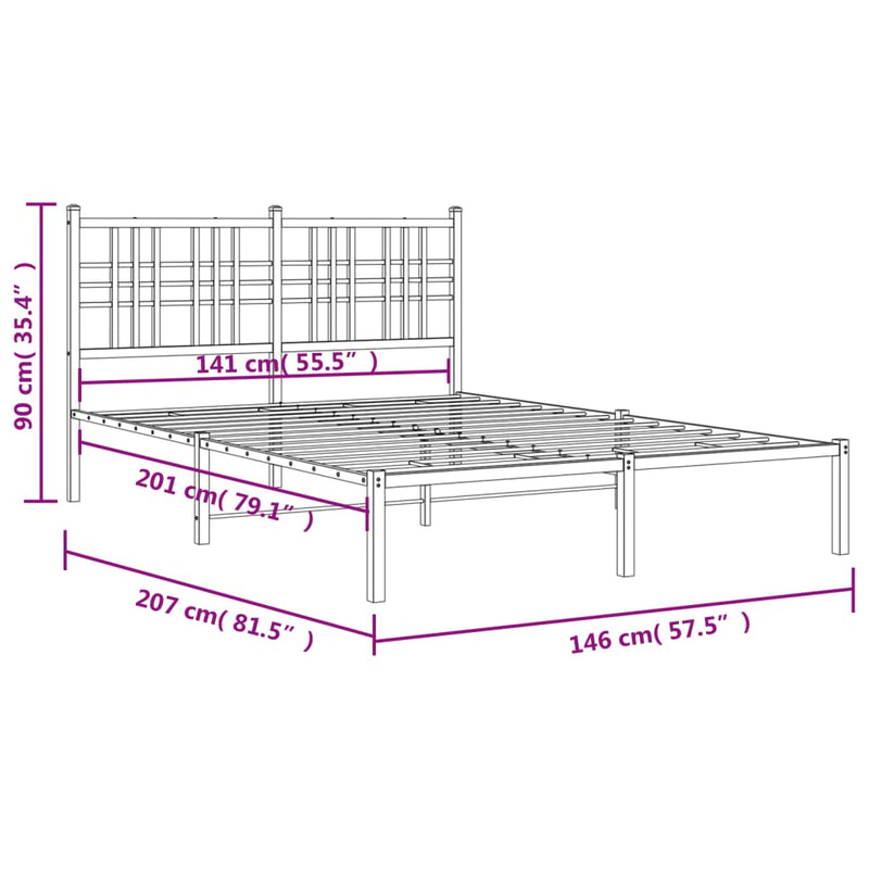 Metal Bed Frame with Headboard Black 140x200 cm