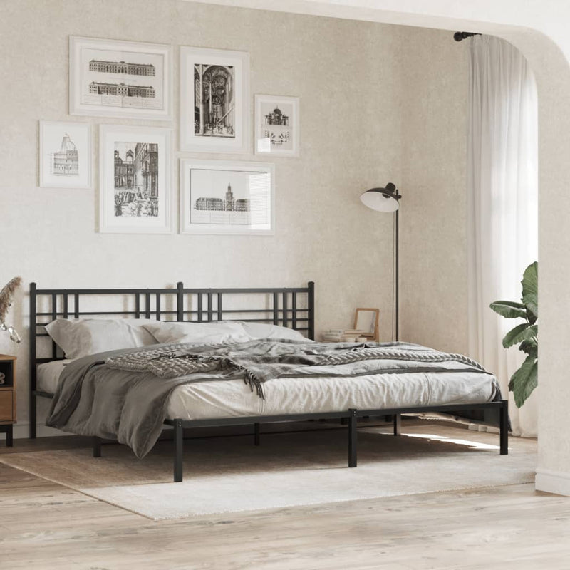 Metal Bed Frame with Headboard Black 180x200 cm Super King