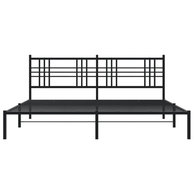 Metal Bed Frame with Headboard Black 180x200 cm Super King