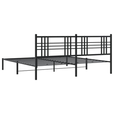 Metal Bed Frame with Headboard Black 180x200 cm Super King