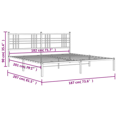 Metal Bed Frame with Headboard Black 180x200 cm Super King