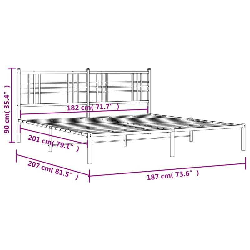 Metal Bed Frame with Headboard Black 180x200 cm Super King