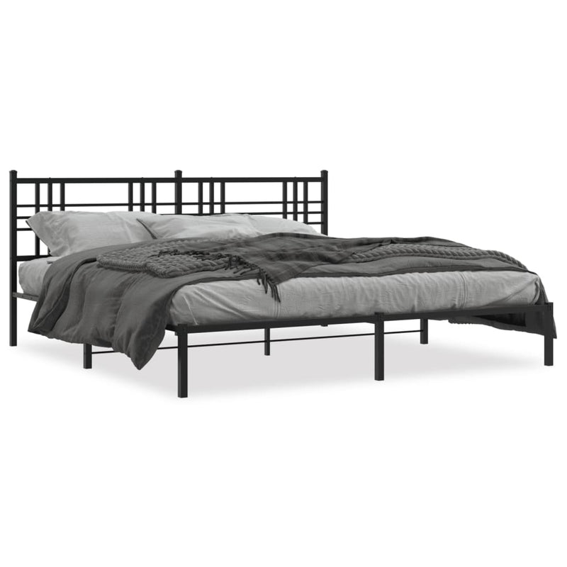 Metal Bed Frame with Headboard Black 180x200 cm Super King