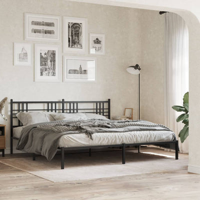 Metal Bed Frame with Headboard Black 183x213 cm