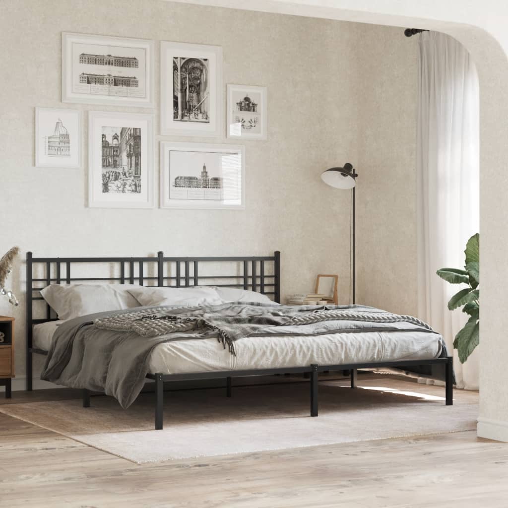 Metal Bed Frame without Mattress with Headboard Black 183 cm 213 cm